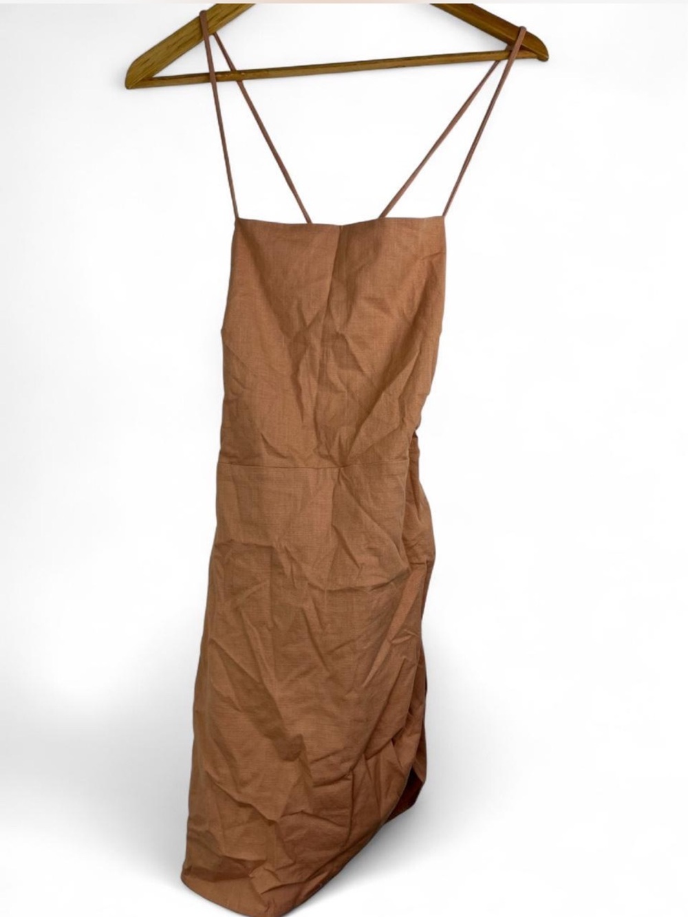 Lilyful Women’s Side Ruched Open Back Mini Dress In Rust Size L